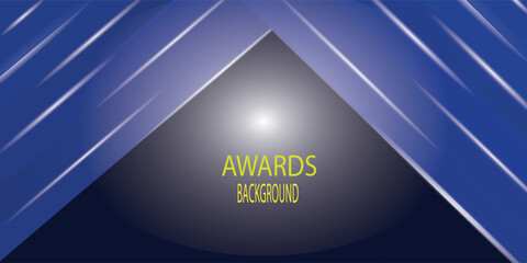 Dark blue luxury awards graphics background with light neon elegant shine spotlight effects. Premium corporate abstract design template. Banner certificate dynamic shape.