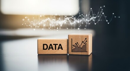 Data Analysis on Blocks Digital Transformation Business Intelligence Chart Growth Binary Code and Information Management