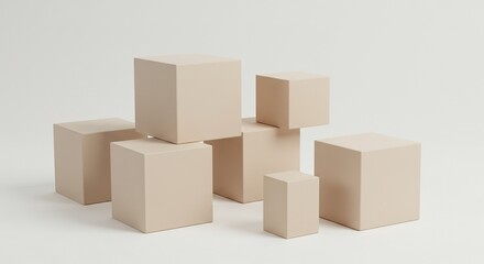 Obraz premium Arrangement of neutral-toned cubic forms on a plain background.