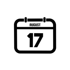August 17 calendar icon flat design. August 17 template. August 17 day. calendar icon isolated on white