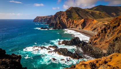Fototapeta premium Coastal landscape with dramatic cliffs and waves