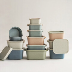 Speckled Silicone Lids and Containers on White Background