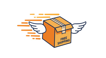 Promotion and sale free shipping delivery service concept fast package with wings online order ecommerce retail logistics vector