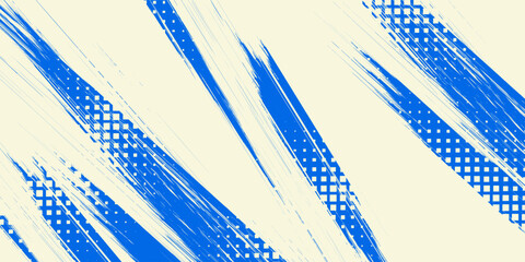 Abstract blue halftone brush stroke background featuring sweeping curved lines and dotted pixel patterns. This energetic