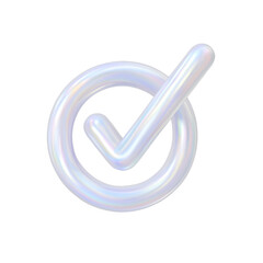 3D UI Symbols Check Icon PNG. Glossy holographic pearl texture Approval Tick for Buttons, UI, and Web Graphics.
