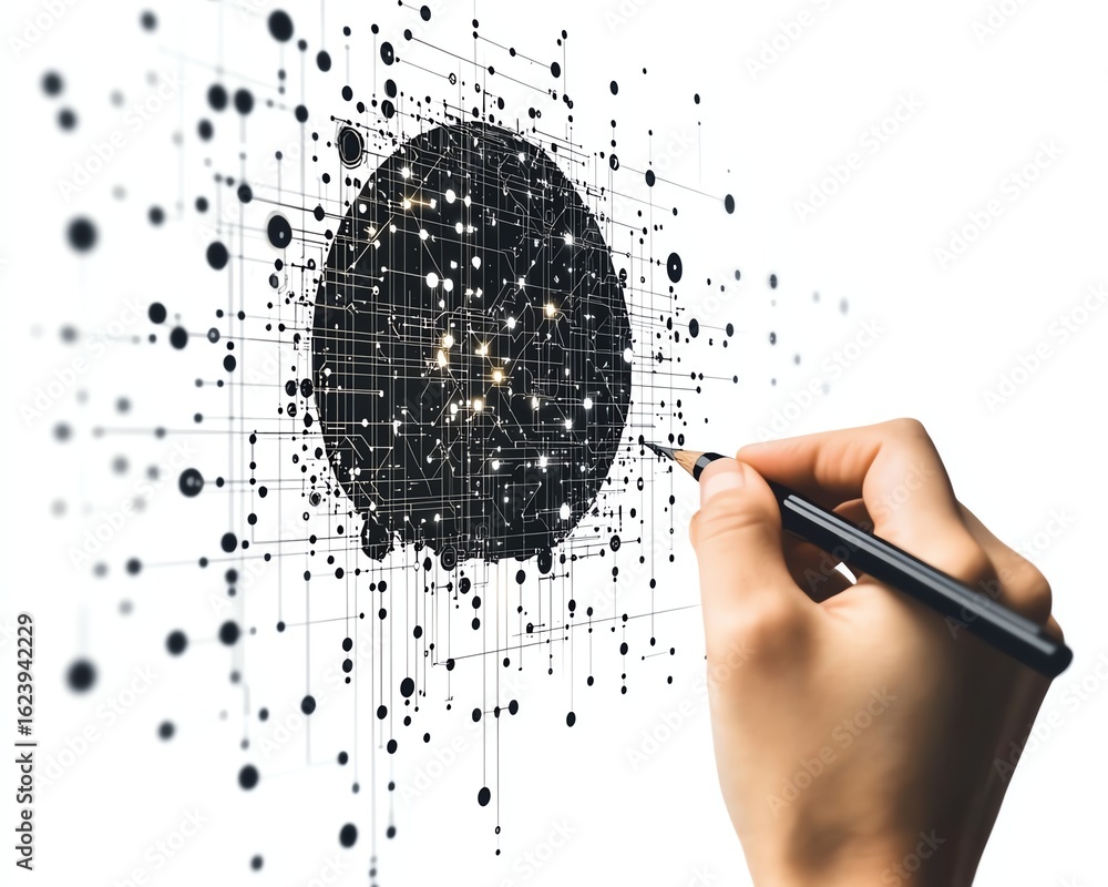 Aufkleber ai connection concept with a hand drawing complex data pathways on a white background, illustrating 