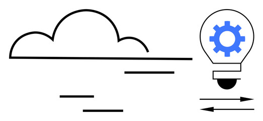 Abstract cloud outline paired with a light bulb featuring a gear, symbolizing technology, innovation, and cloud computing. Ideal for IT, creativity, solutions, automation, progress future simple