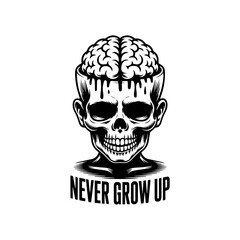 A stylized skull graphic with a brain and the phrase 