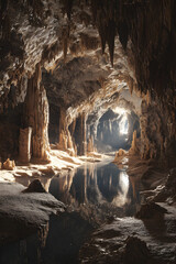 Obraz premium Journey into the Depths: Exploring Astounding Cave Formations and Their Stunning Natural Beauty for Spelunkers and Nature Enthusiasts Alike