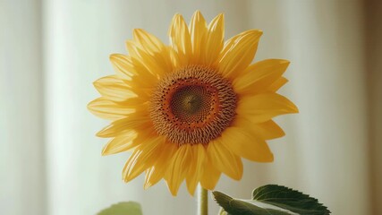 Vibrant sunflower bloom with bright yellow petals and lush green leaves - Powered by Adobe