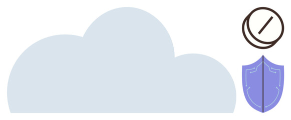 Large cloud as data storage, shield for protection, lock symbol for encryption. Ideal for data security, cloud computing, privacy, cybersecurity, IT protection technology online safety. Simple flat