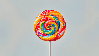 High-Resolution PNG of Colorful Swirl Lollipop with Single Stick Isolated on Pure White Background