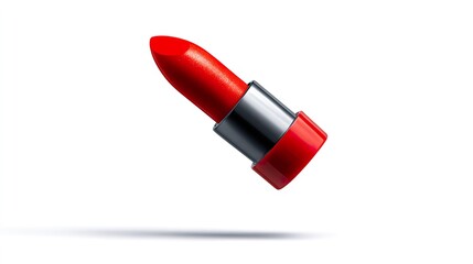 Glossy Lipstick Hovering in Space, Cast with Gentle Shadows on a Spotless White Canvas, Exuding a Pure and Sleek Aesthetic
