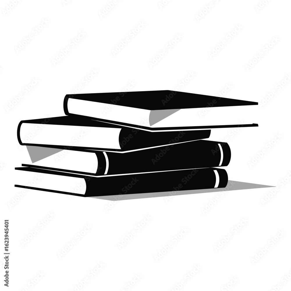 Poster art of a stack of four books, closed and piled on top of each other, isolated on white background
