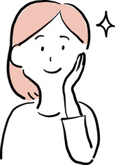 Satisfied Woman Checking Her Glowing Skin - Hand Drawn Vector