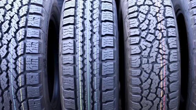 Close-up of multiple tires
