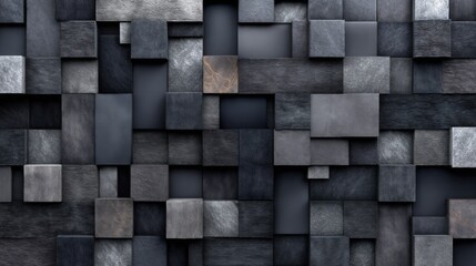 Captivating Modern Abstract Wallpaper in Black and Silver Featuring Stylish Geometric Mosaic Design