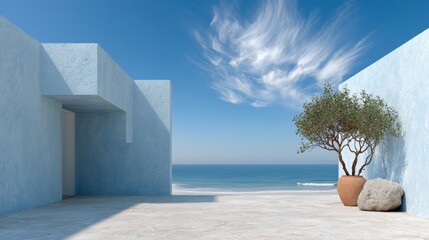 The Beauty of Nature: A Unique Tree in a Pot Displaying Abstract Modern Art in a Bright and Spacious Area