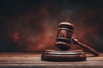 Wooden Gavel on Desk with Concept for Justice and Law, and Legal Authority Dark Background.
