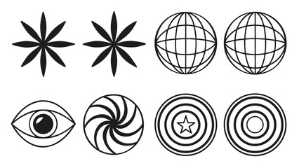 Collection of drawn and geometric shapes set in silhouette outline