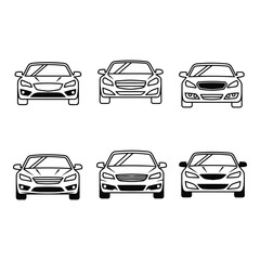 Obraz premium Art of set of six modern car outlines viewed from the front, isolated on white background