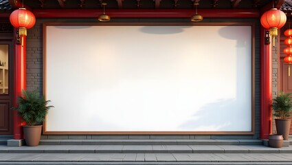 Commercial Display Mockup: Blank Whiteboard in Chinese Shop