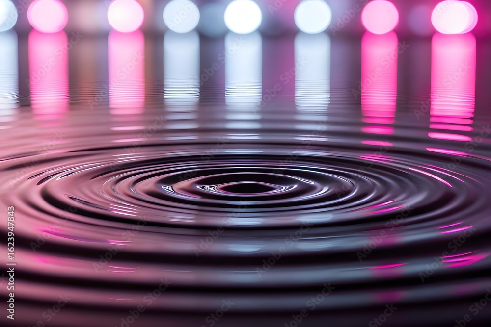Poster water ripple circles with colorful pink and white light reflections creating abstract wave texture f