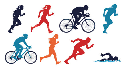 Illustration showing silhouettes of people engaged in various sports and physical activities together