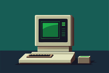 vintage computer setup with crt monitor and green  (1).eps