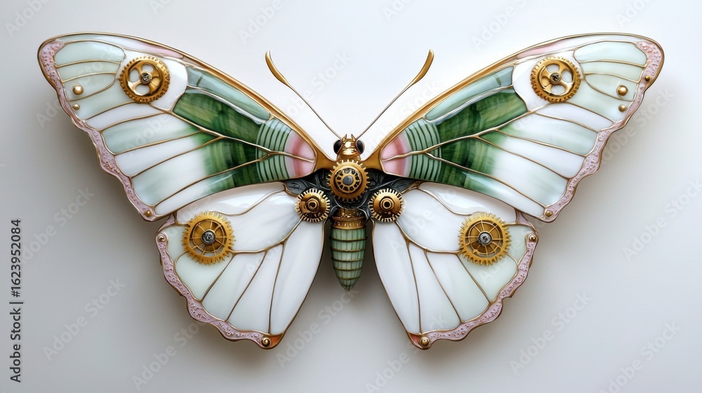 Poster intricate artistic butterfly display with mechanical elements