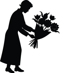 florist arranging bouquets vector art illustration