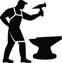 blacksmith hammering vector art illustration