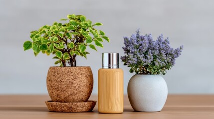 A Beautiful Moment of Friendship and Happiness Depicted with A Minimalist Lotion Bottle and Fresh Lavender Flowers