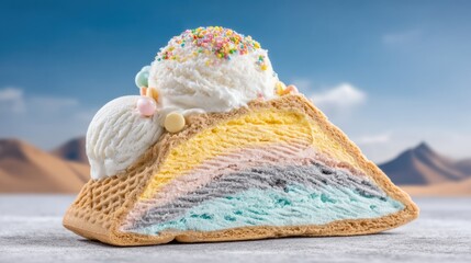 A Joyful Celebration of Friendship Through A Delicious Cake and Creamy Ice Cream Treat in a Candy Wonderland