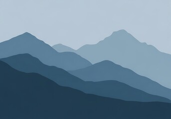 Blue Serenity: A minimalist mountain range vista evoking peace and tranquility