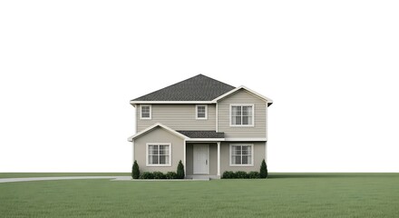 Elegant two-story house with lush green lawn, showcasing suburban charm and modern architecture,