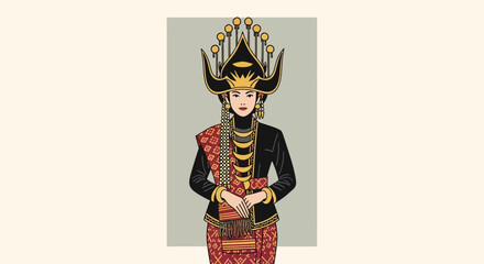 Minangkabau Woman in Traditional Indonesian Costume Illustration