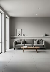 Minimalist Living Room Interior with Neutral Tones and Natural Light Photography