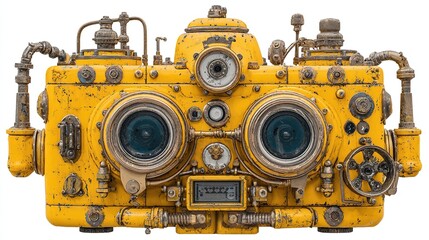 Fototapeta premium Yellow steampunk camera/submarine