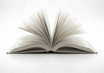 Open book with white pages on a white background symbolizing knowledge and reading