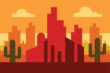Fototapeta premium city skyline and desert cactus overlapping scene (1).eps