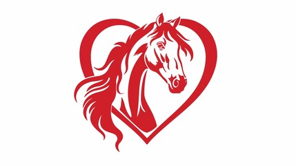 Red horse head silhouette inside a heart shape form