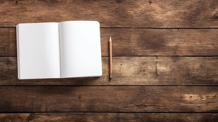 Minimalist wooden desk with an open notebook and writing tools, showcasing simplicity and productivity.
