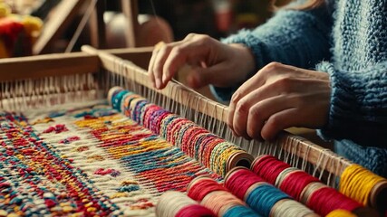 Hands weaving colorful tapestry - Powered by Adobe