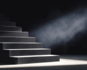 Dark Modern Stairway With Spotlight And Fog