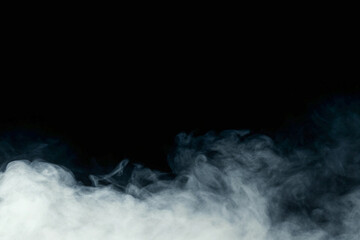 White smoke textures rise against a black backdrop. Ideal for overlays, special effects, product staging, or posters.