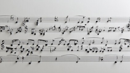 Fototapeta premium Musical notes dance across the staff, creating a symphony of shadows and light on a crisp, white page, ready to inspire melodies.
