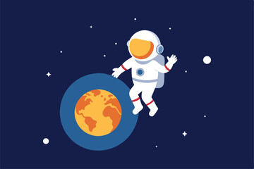Naklejka premium astronaut floating above earth with glowing solar (1).eps