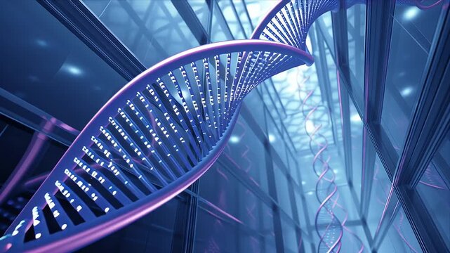 データが流れる未来的なDNA構造｜Futuristic DNA Structure with Flowing Data - Powered by Adobe