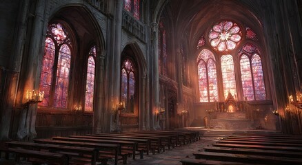 Obraz premium Dark Stained Glass Cathedral Interior